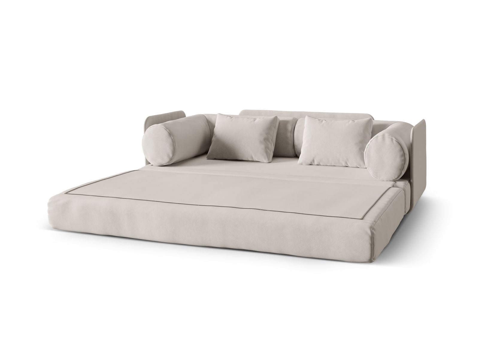 Elegantes 3-Sitzer Sofa Dreamy in zartem Beige, perfekt für entspannte Abende und als komfortable Schlafgelegenheit für Gäste.