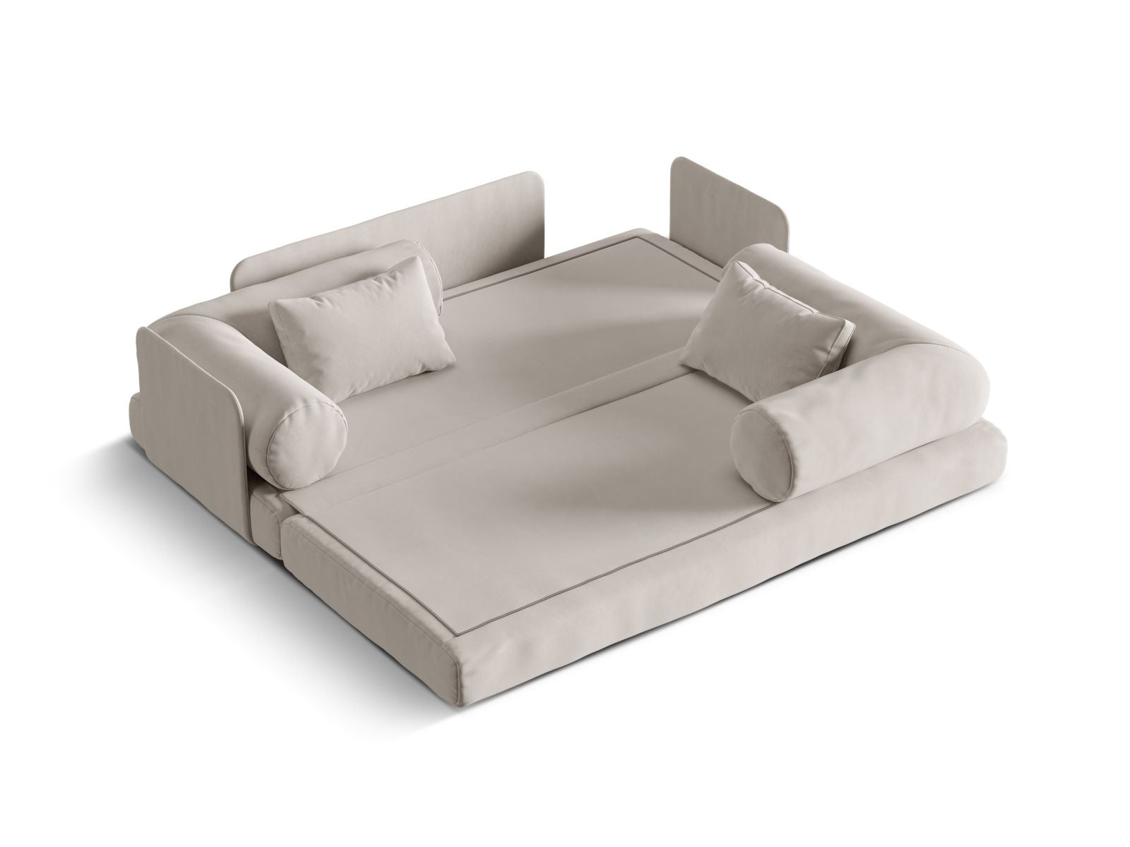 Stylisches 3-Sitzer Bettsofa Dreamy in sanftem Beige, ideal für gemütliche Stunden und als praktische Schlaflösung für Übernachtungsgäste.