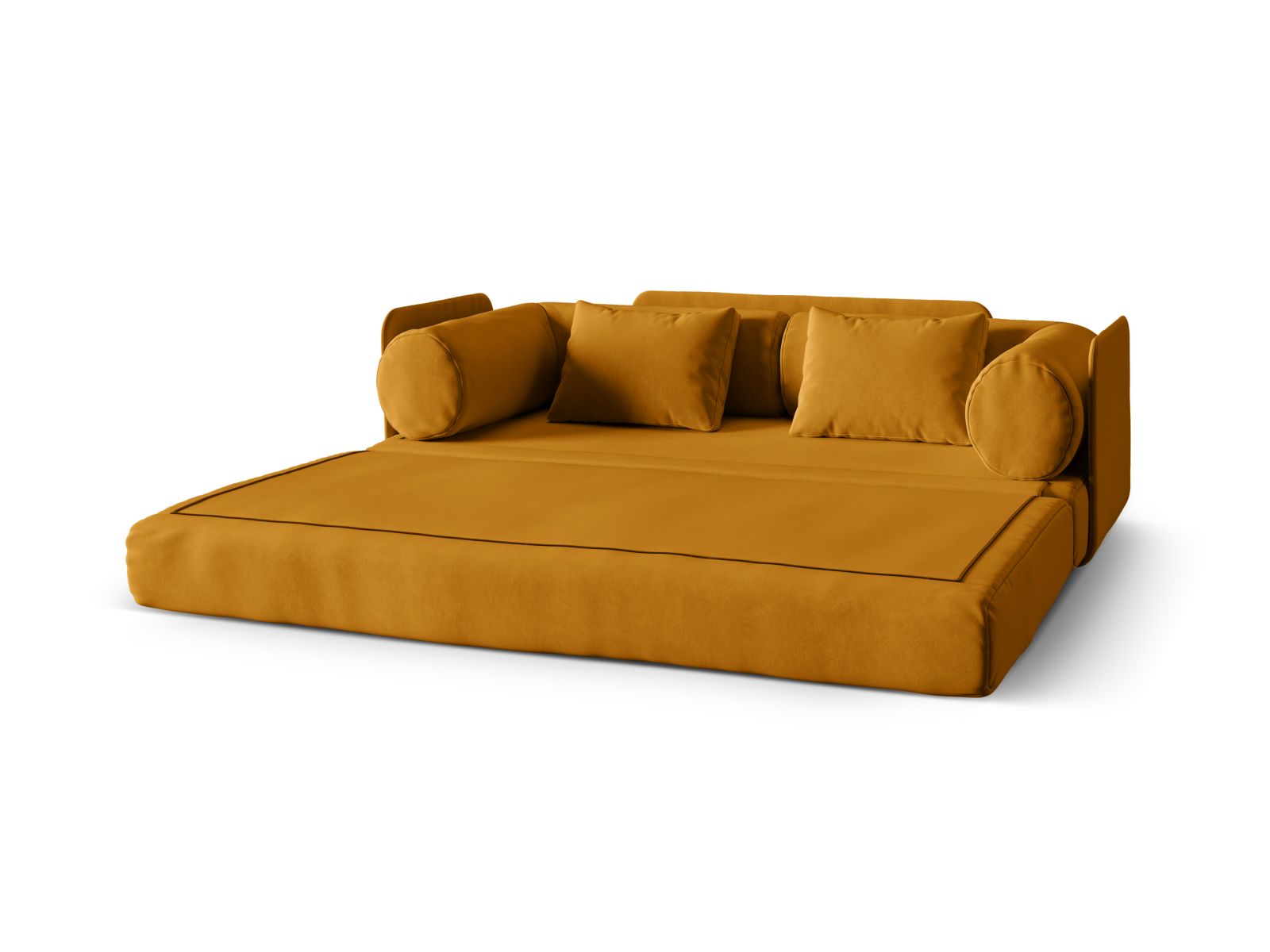 Elegantes 3-Sitzer Sofa Dreamy in leuchtendem Gelb, perfekt für entspannte Stunden und als praktisches Bettsofa von Micadoni.
