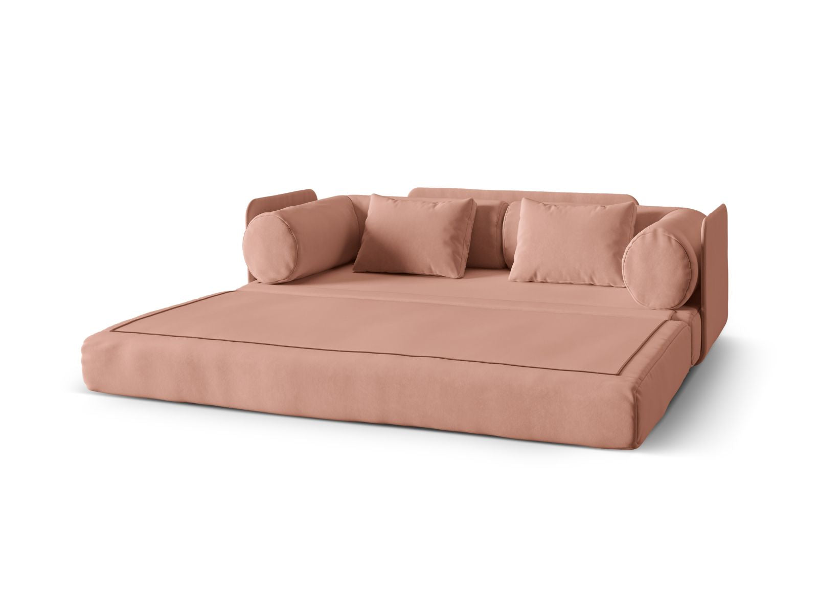 Modernes 3-Sitzer Sofa Dreamy in zartem Rosa, vielseitig einsetzbar als Schlafsofa für gemütliche Abende und stilvolle Einrichtung von Micadoni.