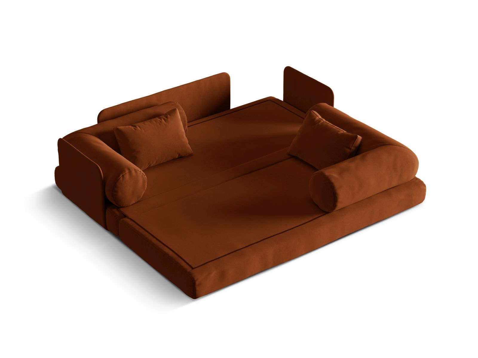 Elegantes 3-Sitzer Bettsofa Dreamy in warmem Terracotta, ideal für stilvolle Wohnräume und als komfortable Schlafgelegenheit.