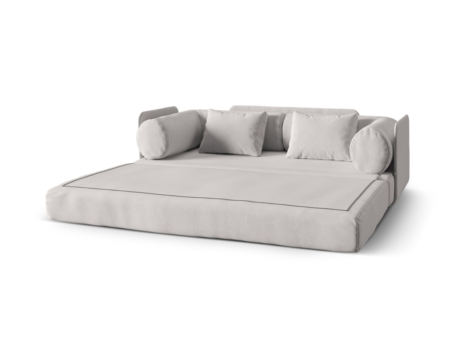 Modernes 3-Sitzer Bettsofa Dreamy in sanftem Grau, perfekt für entspannte Abende und als komfortable Schlaflösung für Übernachtungsgäste.
