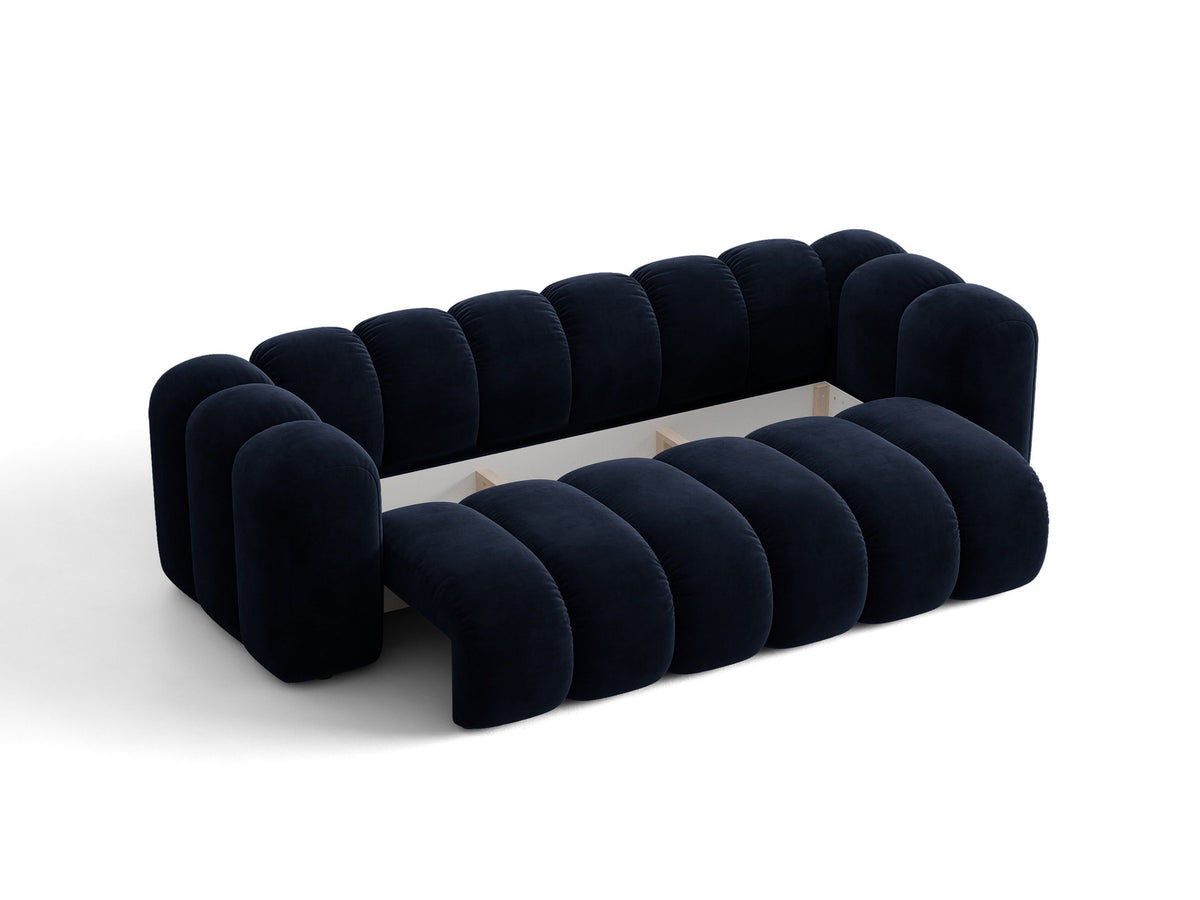 Micadoni Lupine 3er Sofa in leichtem Beige mit Bettfunktion, Stauraum im Bettkasten und schwarzen Kunststoffbeinen, Stoffbezug Eden 2 Pearl