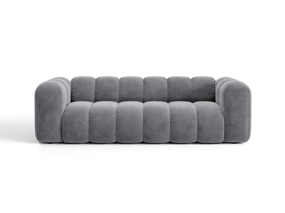 Micadoni Lupine 3er Sofa in leichtem Beige mit Bettfunktion, Stauraum im Bettkasten und schwarzen Kunststoffbeinen, Stoffbezug Eden 2 Pearl