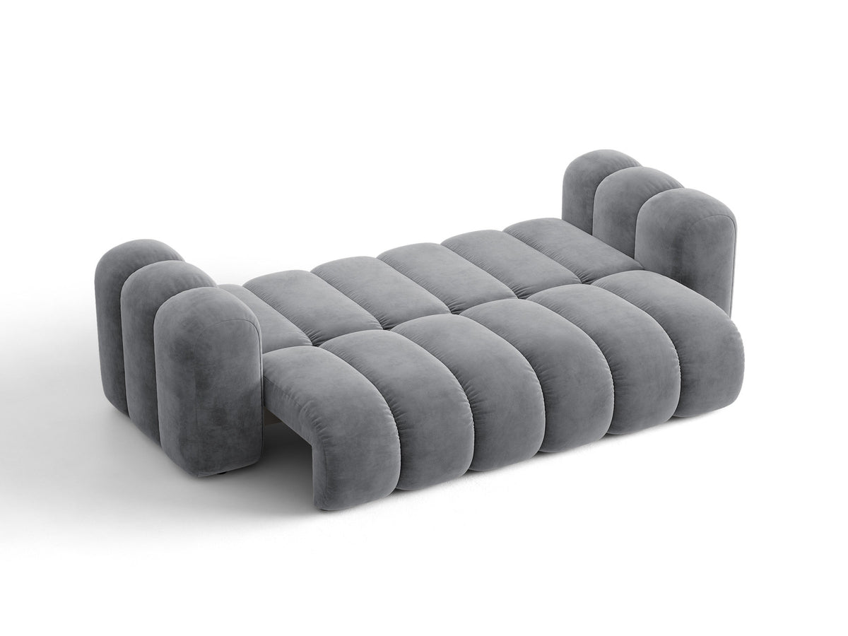 Micadoni Lupine 3er Sofa in leichtem Beige mit Bettfunktion, Stauraum im Bettkasten und schwarzen Kunststoffbeinen, Stoffbezug Eden 2 Pearl