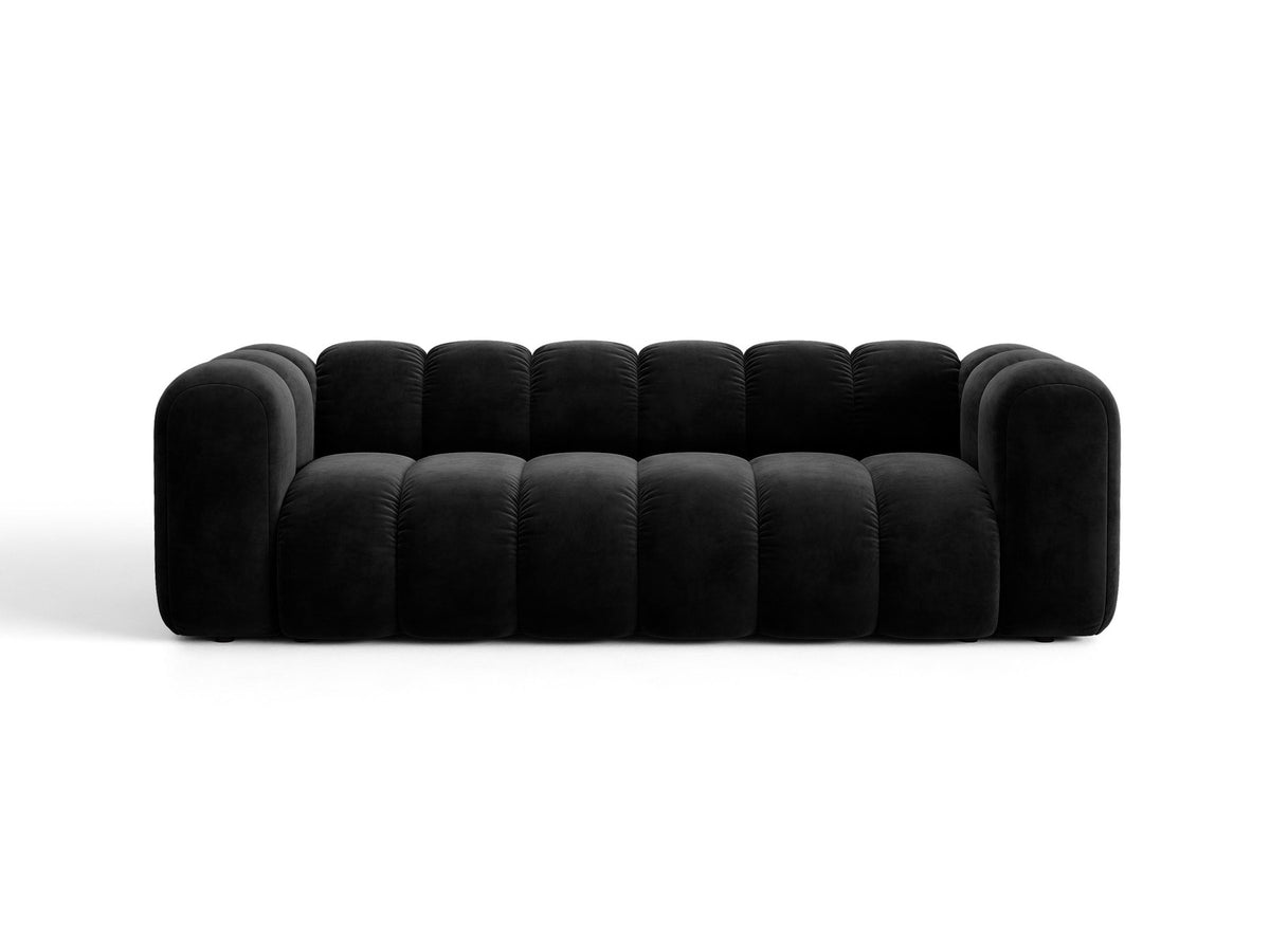 Micadoni Lupine 3er Sofa in leichtem Beige mit Bettfunktion, Stauraum im Bettkasten und schwarzen Kunststoffbeinen, Stoffbezug Eden 2 Pearl