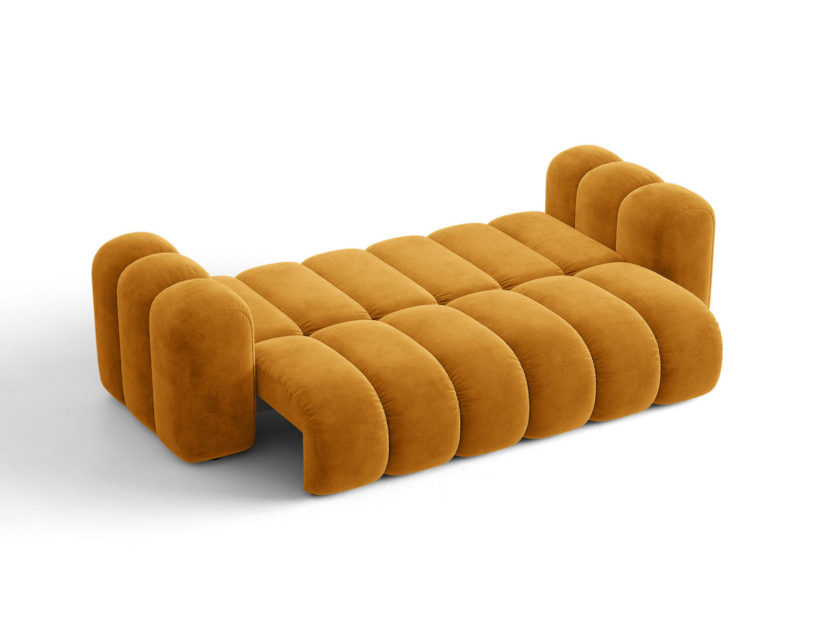 Micadoni Lupine 3er Sofa in leichtem Beige mit Bettfunktion, Stauraum im Bettkasten und schwarzen Kunststoffbeinen, Stoffbezug Eden 2 Pearl