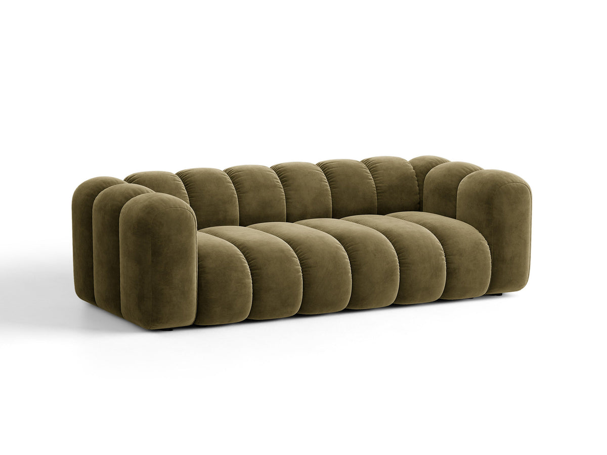 Micadoni Lupine 3er Sofa in leichtem Beige mit Bettfunktion, Stauraum im Bettkasten und schwarzen Kunststoffbeinen, Stoffbezug Eden 2 Pearl