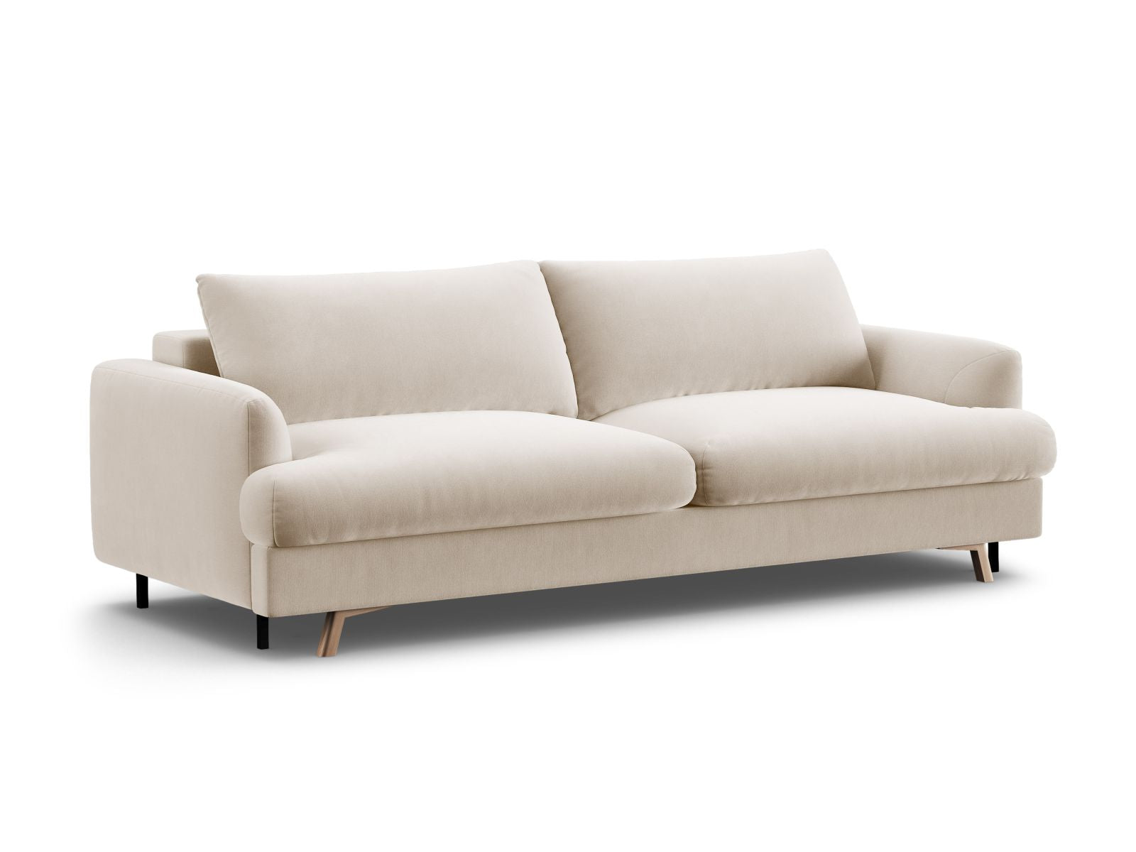 Beige 3-Sitzer Sofa Naomi von Micadoni, vielseitig mit Schlaffunktion und Stauraum, ideal für modernes Wohnen.