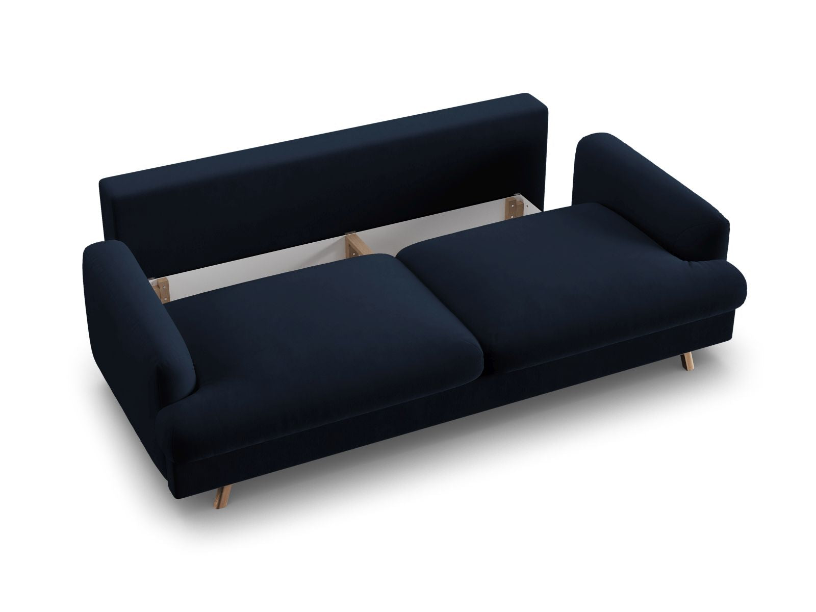 Stylisches 3-Sitzer Sofa Naomi in Royal Blue, perfekt für moderne Wohnräume, mit cleverer Schlaffunktion und integriertem Stauraum.