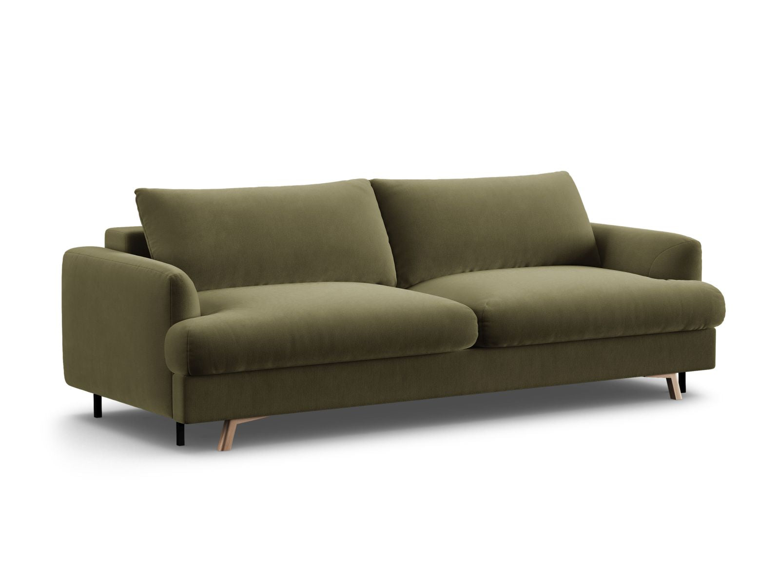 Elegantes 3-Sitzer Sofa Naomi in Grün mit praktischer Schlaffunktion und Stauraum, ideal für modernes Wohnen.