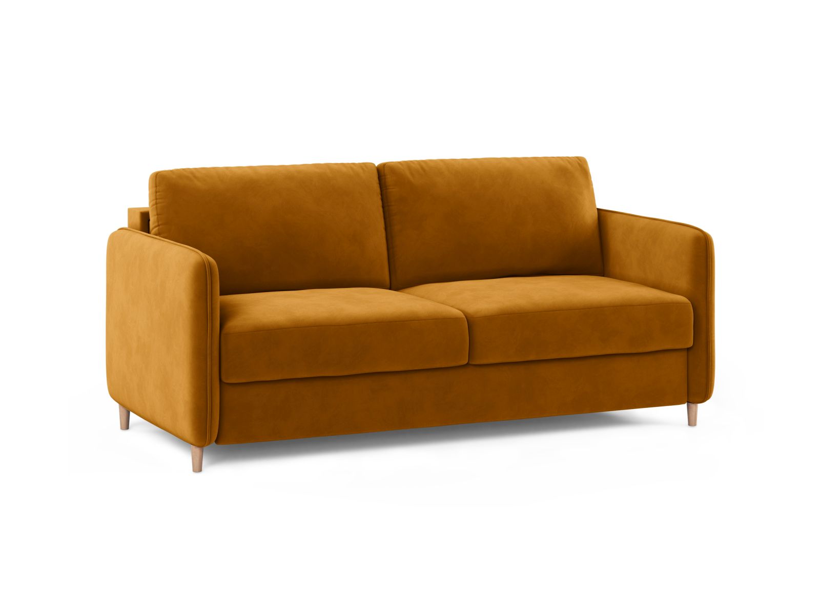 Stylisches 3-Sitzer Sofa Simo in Gelb mit Schlaffunktion, ideal für moderne Wohnräume und Gästeübernachtungen.