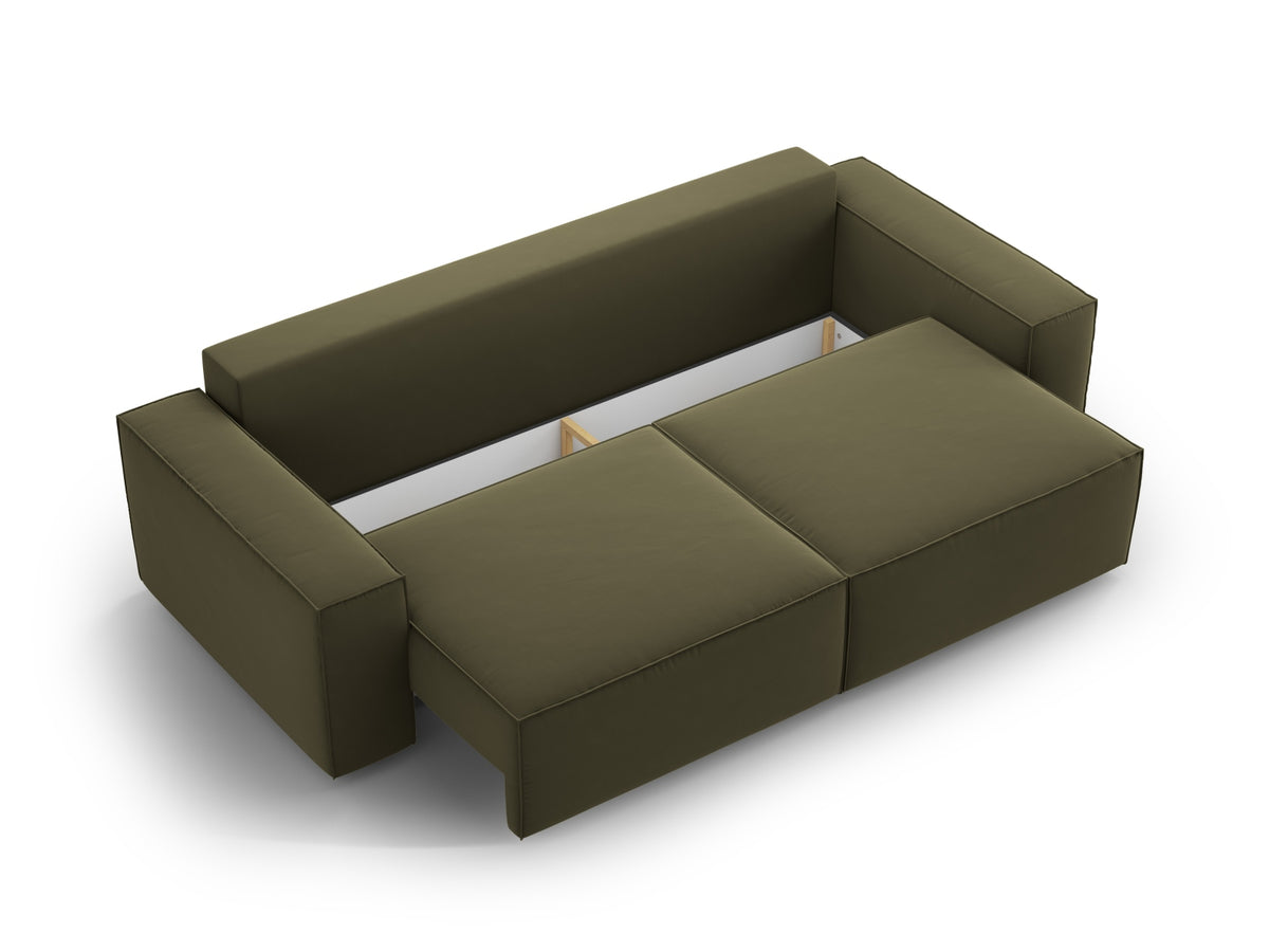 Jodie Velour Sofa mit Schlaffunktion und Stauraumbox 3 Sitzer in Green-Bluvel präsentiert im Onlineshop von KAQTU Design AG. Bettsofa ist von Micadoni