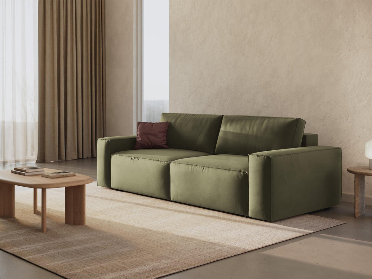 Jodie Velour Sofa mit Schlaffunktion und Stauraumbox 3 Sitzer in Green-Bluvel präsentiert im Onlineshop von KAQTU Design AG. Bettsofa ist von Micadoni