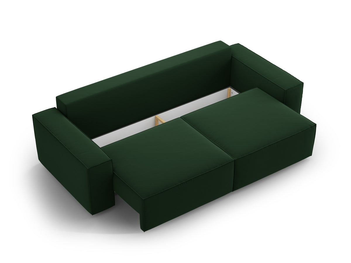 Jodie Velour Sofa mit Schlaffunktion und Stauraumbox 3 Sitzer in Bottle Green-Bluvel präsentiert im Onlineshop von KAQTU Design AG. Bettsofa ist von Micadoni