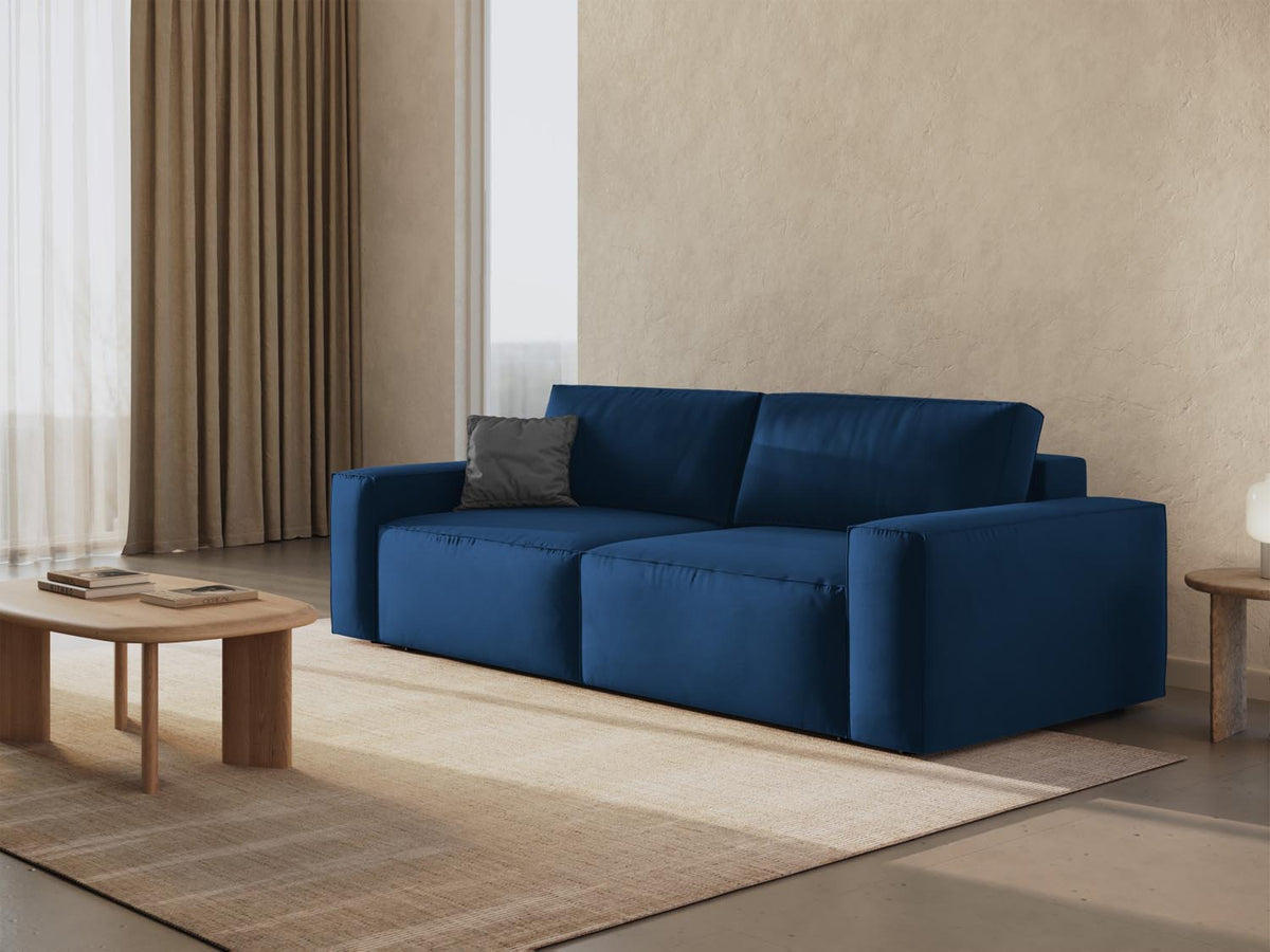 Jodie Velour Sofa mit Schlaffunktion und Stauraumbox 3 Sitzer in Royal Blue-Bluvel präsentiert im Onlineshop von KAQTU Design AG. Bettsofa ist von Micadoni