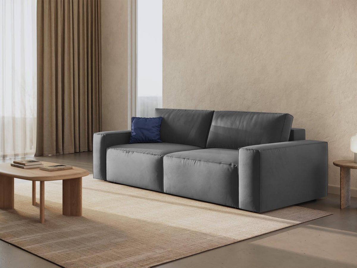 Jodie Velour Sofa mit Schlaffunktion und Stauraumbox 3 Sitzer in Grey-Bluvel präsentiert im Onlineshop von KAQTU Design AG. Bettsofa ist von Micadoni