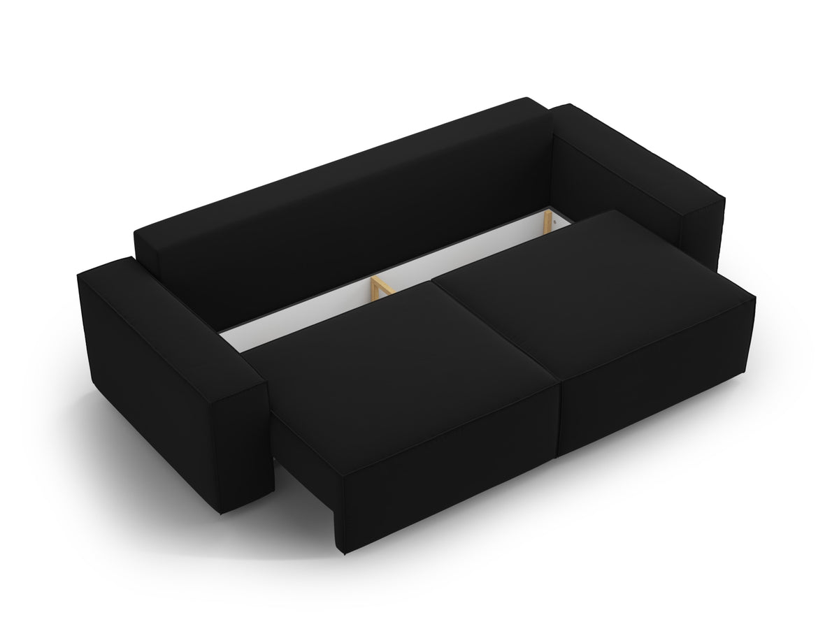Jodie Velour Sofa mit Schlaffunktion und Stauraumbox 3 Sitzer in Black-Bluvel präsentiert im Onlineshop von KAQTU Design AG. Bettsofa ist von Micadoni
