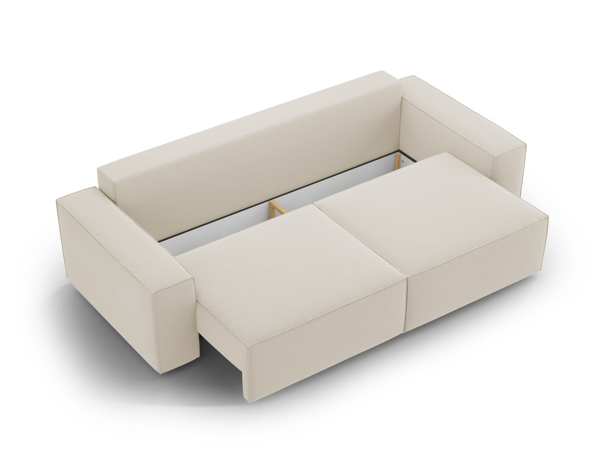 Jodie Velour Sofa mit Schlaffunktion und Stauraumbox 3 Sitzer in Dark Beige-Bluvel präsentiert im Onlineshop von KAQTU Design AG. Bettsofa ist von Micadoni
