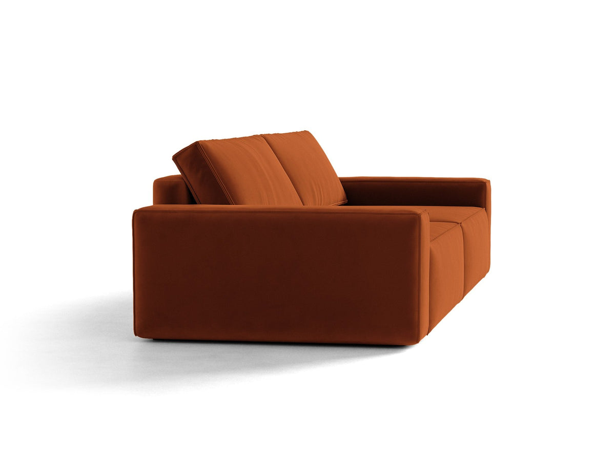 Braunes 3er Sofa Jodie von Micadoni mit Stoffbezug, schwarzen Kunststoffbeinen, ausklappbarer Bettfunktion und integriertem Stauraum im Sitzbereich.