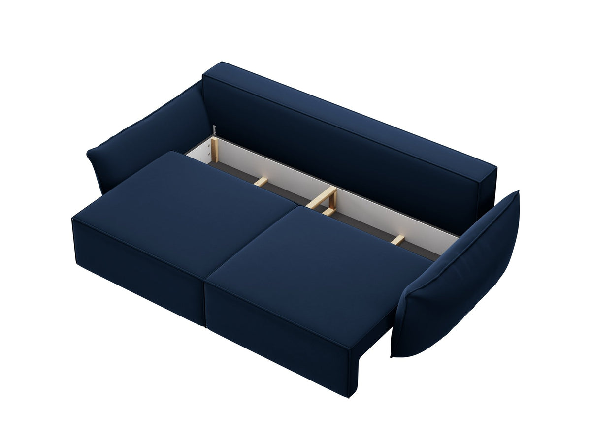 3-Sitzer Sofa Kaelle von Micadoni in leichtem Beige mit Chenille-Bezug, Bettkasten und schwarzen Kunststoffbeinen, Frontalansicht.