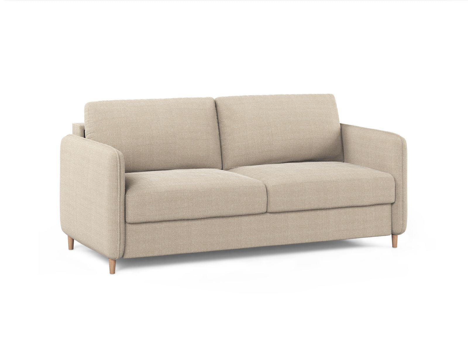 Beige 3-Sitzer Sofa Simo von Micadoni, vielseitig einsetzbar mit Schlaffunktion, ideal für Wohn- und Gästezimmer.
