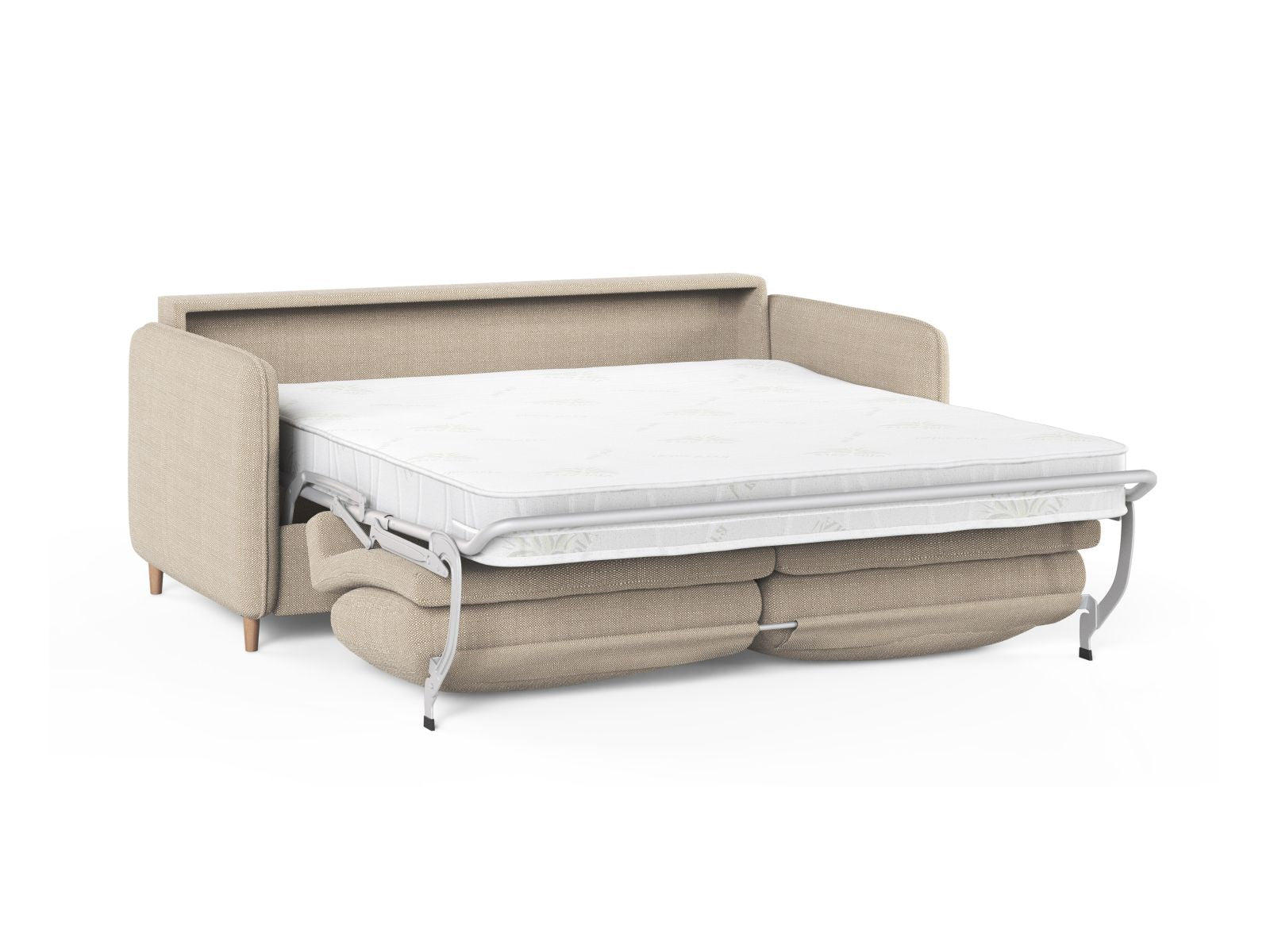 Beige 3-Sitzer Sofa Simo von Micadoni, stilvolles Bettsofa mit komfortabler Schlaffunktion, ideal für Gäste und gemütliche Abende.