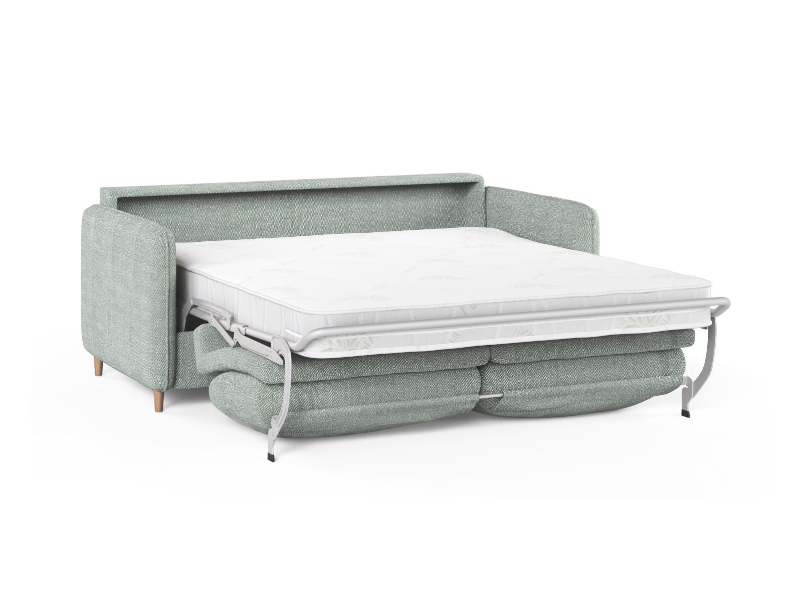 Elegantes 3-Sitzer Bettsofa Simo in zartem Mintgrün, perfekt für entspannte Abende und als Gästebett für Übernachtungen.