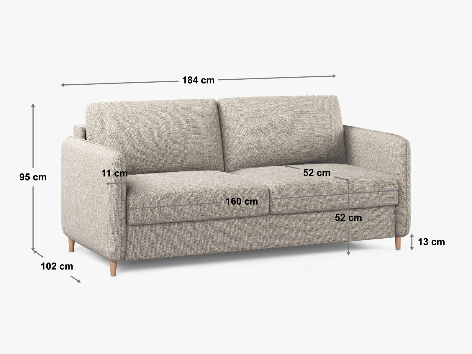Modernes 3-Sitzer Sofa Simo in sanftem Braun, ideal als Schlafgelegenheit und für entspannte Stunden im Wohnzimmer.