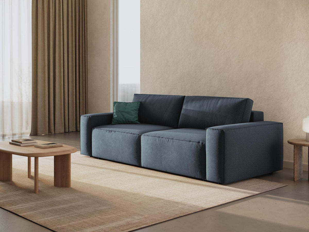 Jodie Sofa mit Schlaffunktion und Stauraumbox 3 Sitzer in Blue-Megan präsentiert im Onlineshop von KAQTU Design AG. Bettsofa ist von Micadoni