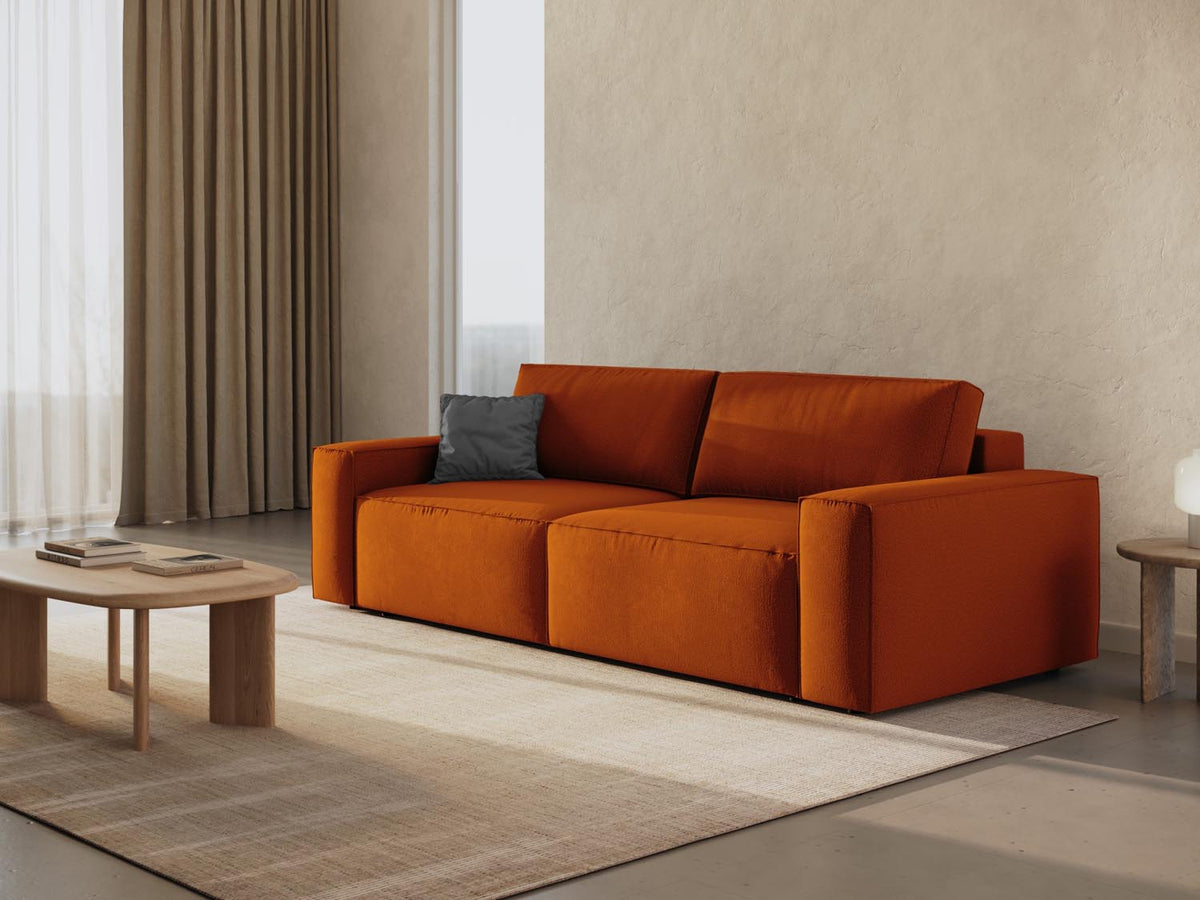 Jodie Sofa mit Schlaffunktion und Stauraumbox 3 Sitzer in Terracotta-Megan präsentiert im Onlineshop von KAQTU Design AG. Bettsofa ist von Micadoni