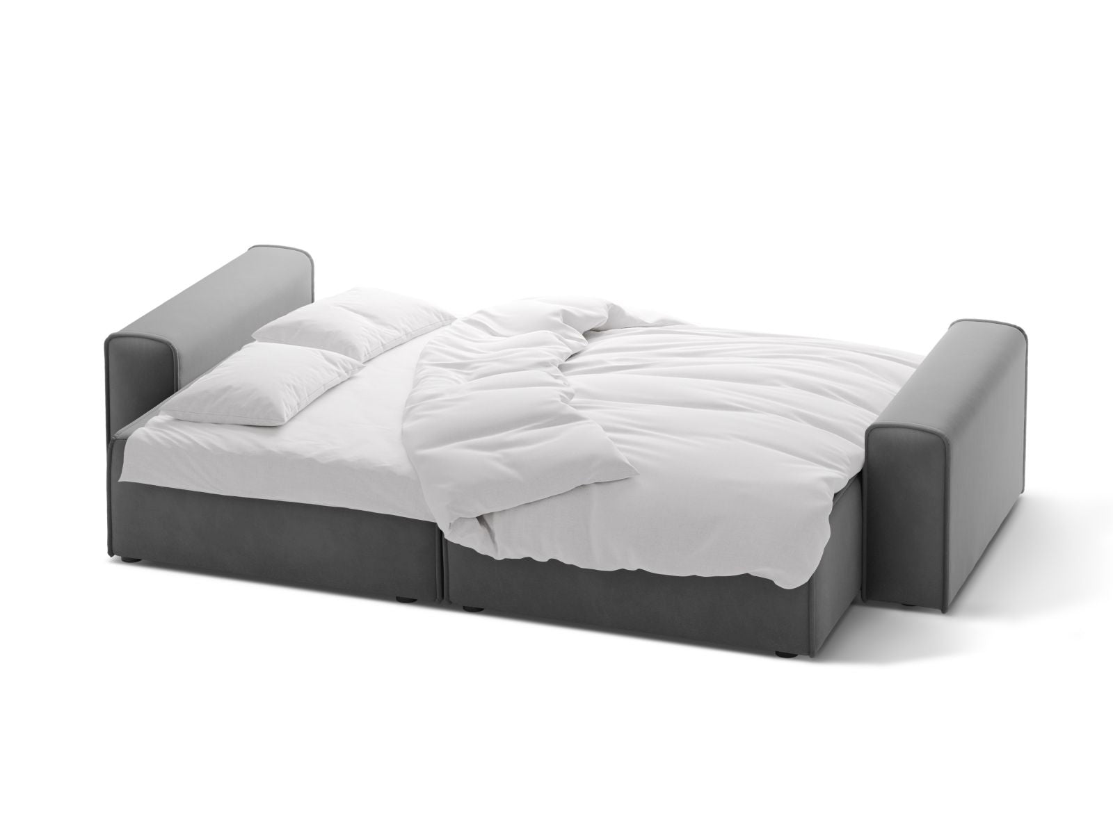 Stylisches 3-Sitzer Sofa Victor in modernem Grau, bietet eine komfortable Schlaffunktion und cleveren Stauraum für Ihr Zuhause.
