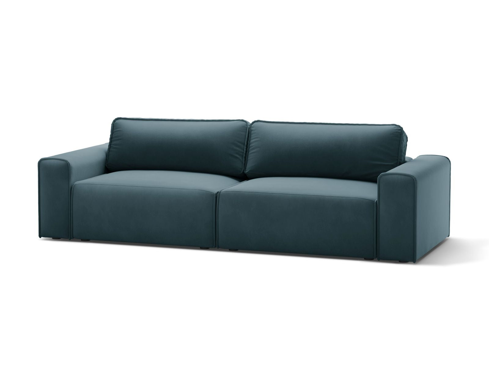 Elegantes 3-Sitzer Sofa Victor in Blau mit praktischer Schlaffunktion und integriertem Stauraum, ideal für jedes Wohnzimmer.
