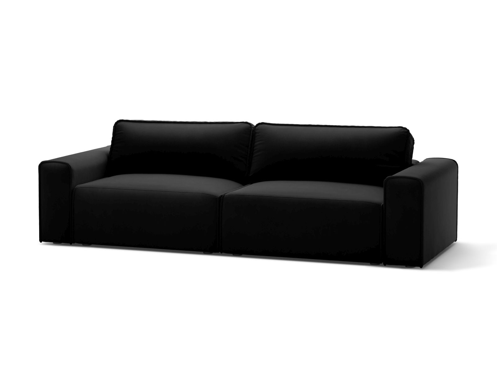 Elegantes 3-Sitzer Sofa Victor in Schwarz mit praktischer Schlaffunktion und integriertem Stauraum, ideal für jedes Wohnzimmer.