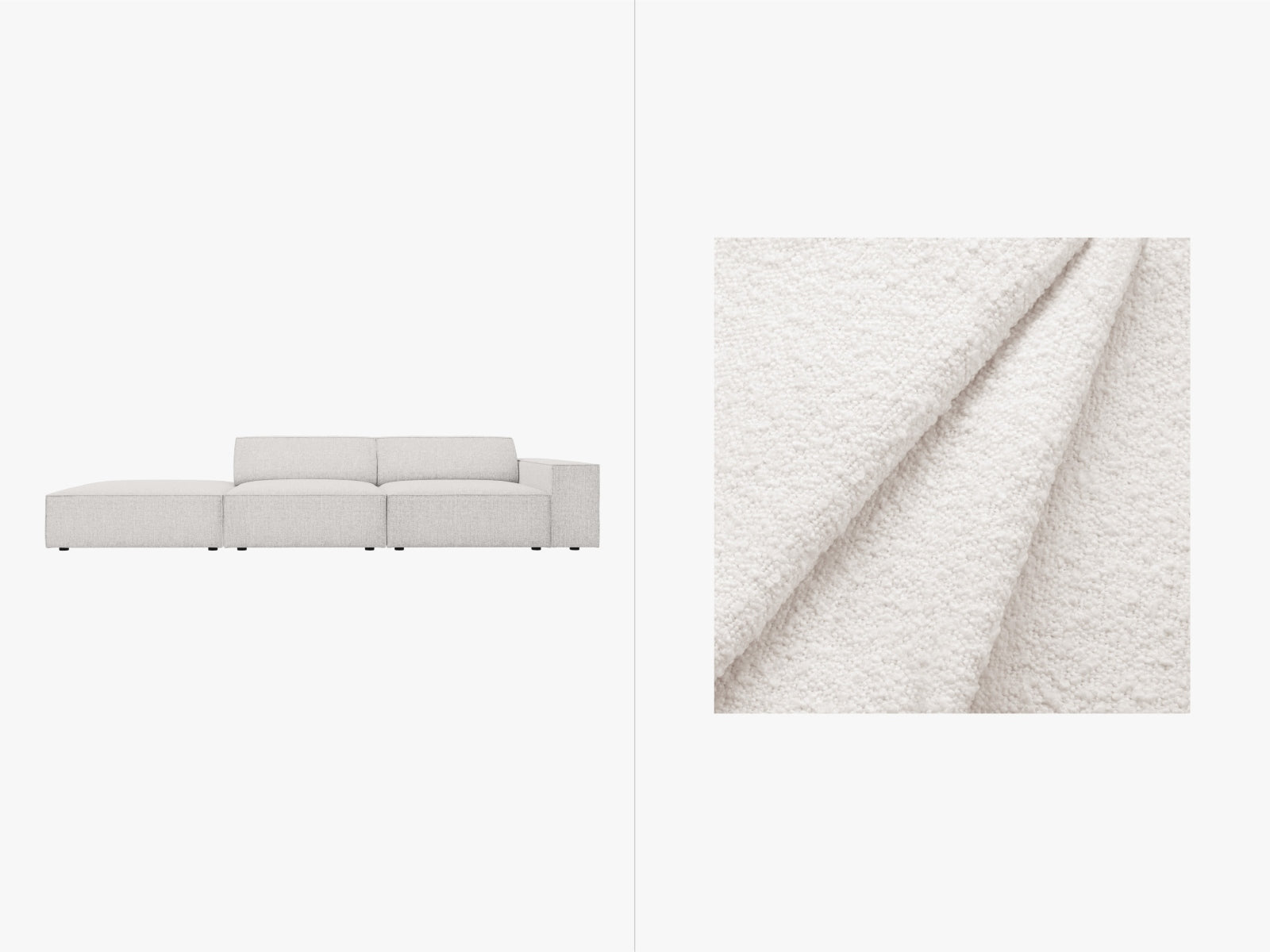 Jodie Boucle modulares Sofa open links 3 Sitzer in White präsentiert im Onlineshop von KAQTU Design AG. L-Sofa links ist von Micadoni