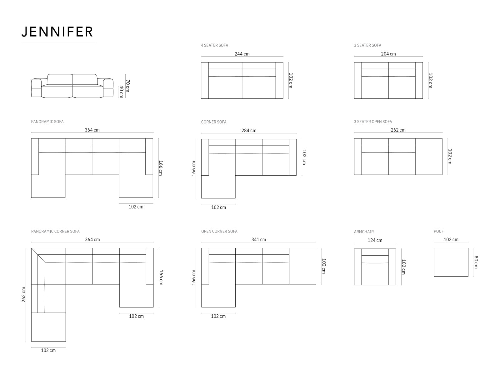 Jennifer Sofa links 3 Sitzer in Black präsentiert im Onlineshop von KAQTU Design AG. 3er Sofa ist von Micadoni