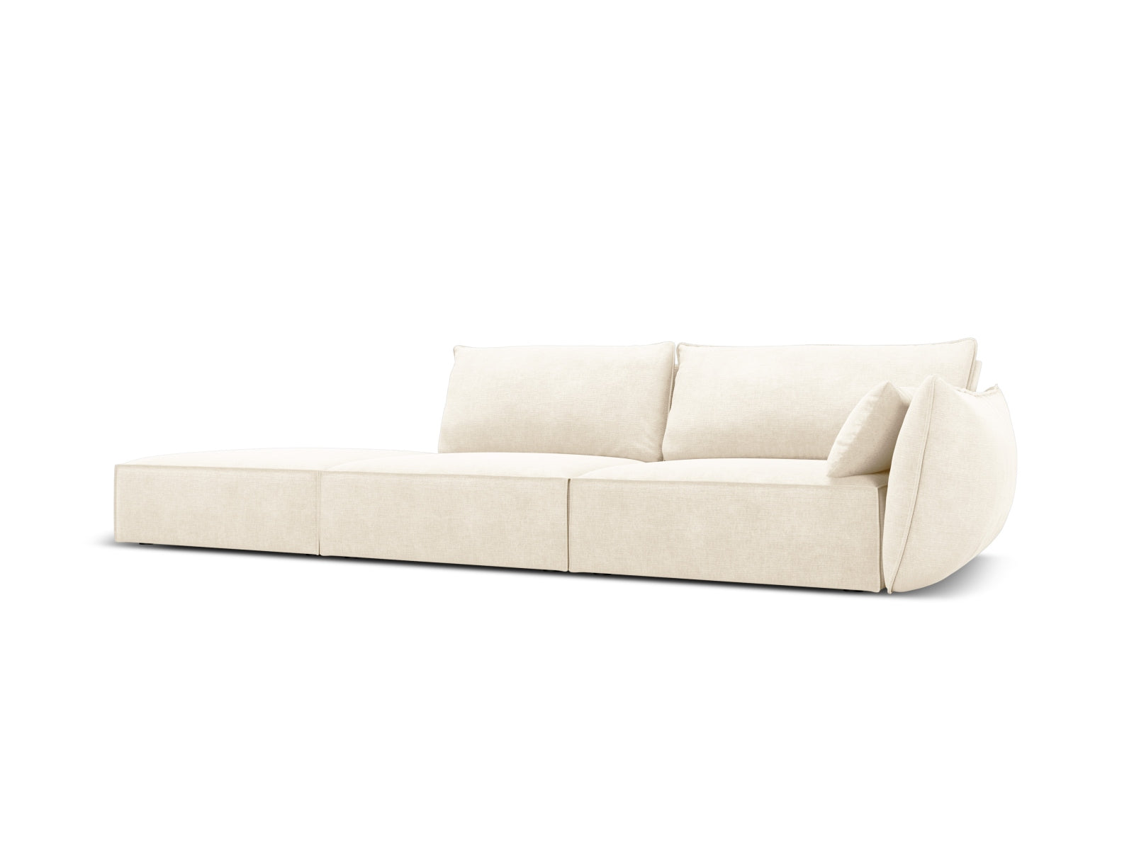 Elegantes Kaelle Sofa links 4 Sitzer in sanftem Beige, ideal für stilvolle Wohnräume. Hochwertige Verarbeitung von Micadoni.