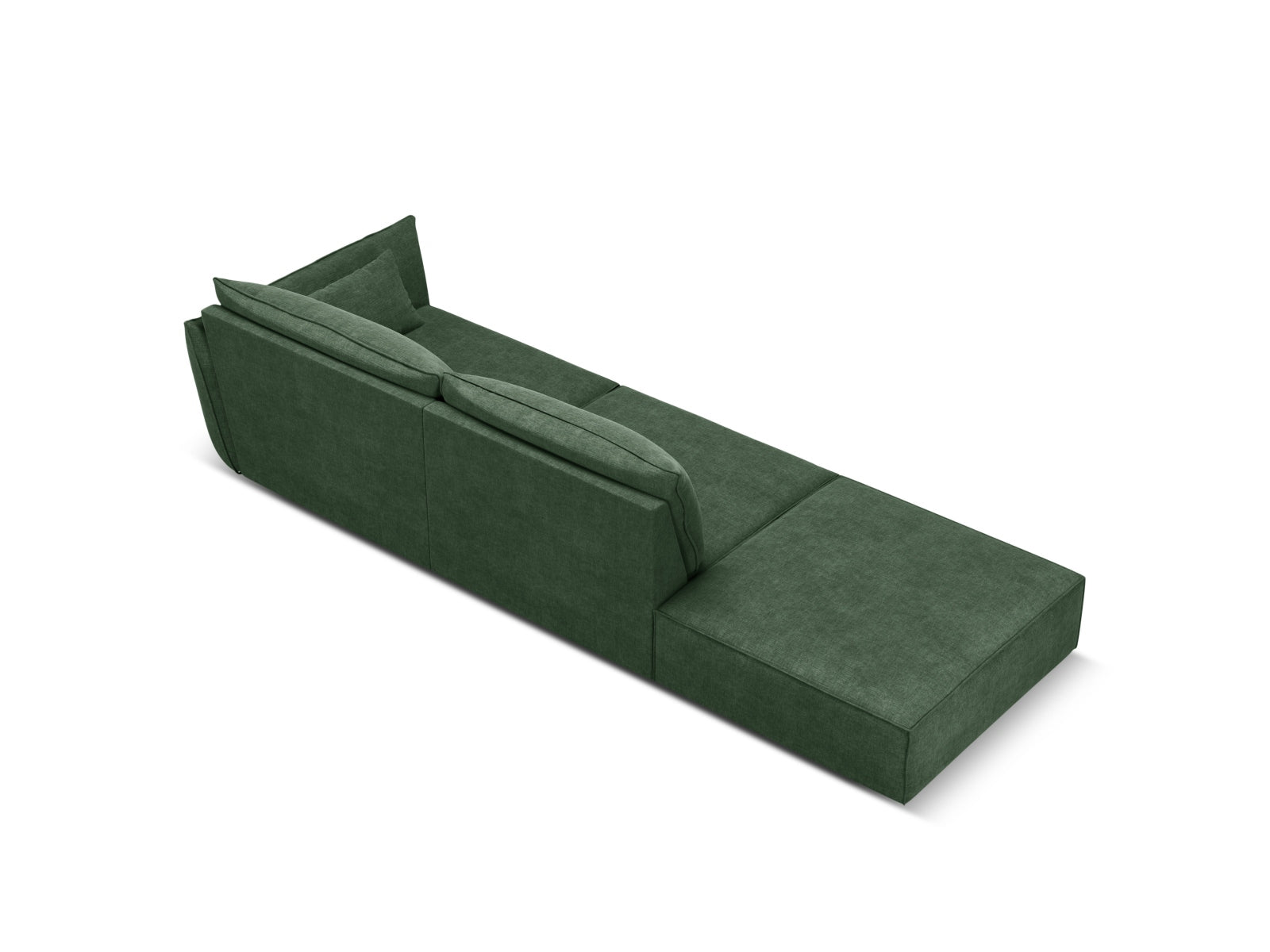 Modernes 4-Sitzer L-Sofa Kaelle in tiefem Flaschengrün, perfekt für stilvolle Wohnräume. Hochwertige Verarbeitung von Micadoni.