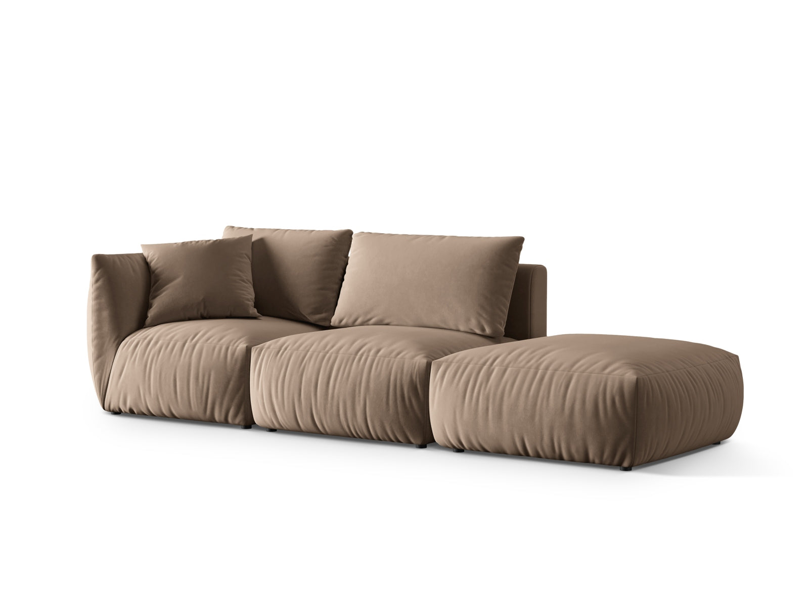 Modernes 3-Sitzer Sofa Chris Velour in sanftem Braun, perfekt für gemütliche und stilvolle Wohnambiente von Micadoni.
