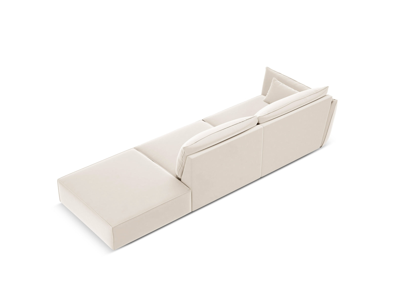 Luxuriöses 4-Sitzer Velour Sofa Kaelle in sanftem Beige, rechtsseitig, perfekt für moderne und elegante Wohnambiente von Micadoni.
