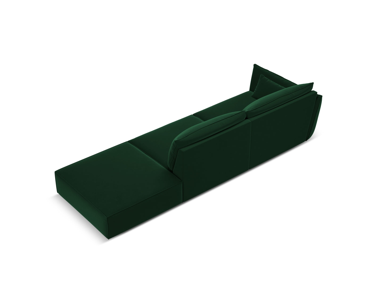 Luxuriöses Kaelle Velour Sofa in tiefem Flaschengrün, 4-Sitzer, rechtsseitig, perfekt für moderne und elegante Wohnkonzepte.