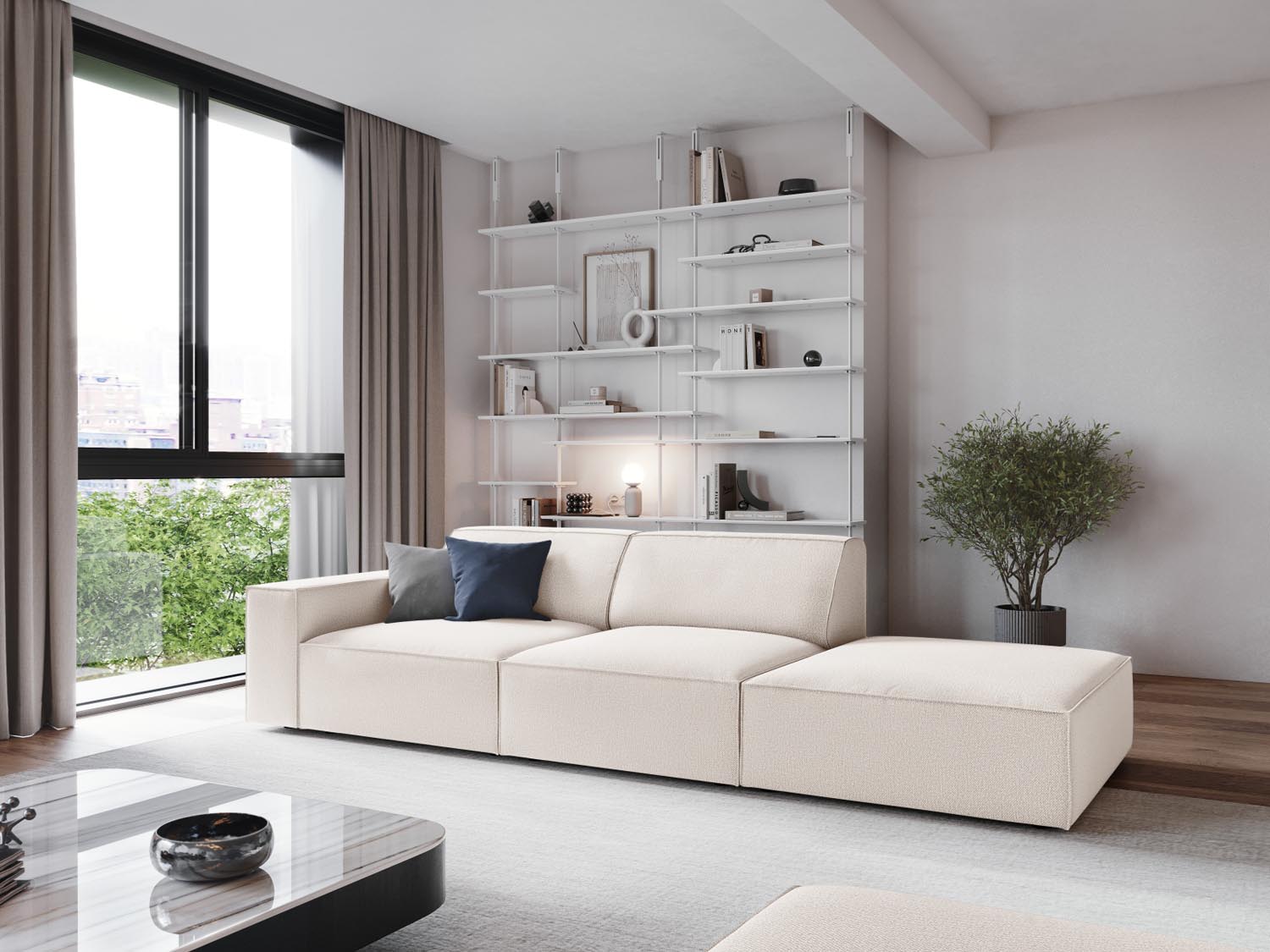 Jodie Modulares Sofa open rechts 3 Sitzer in Light Beige präsentiert im Onlineshop von KAQTU Design AG. L-Sofa rechts ist von Micadoni