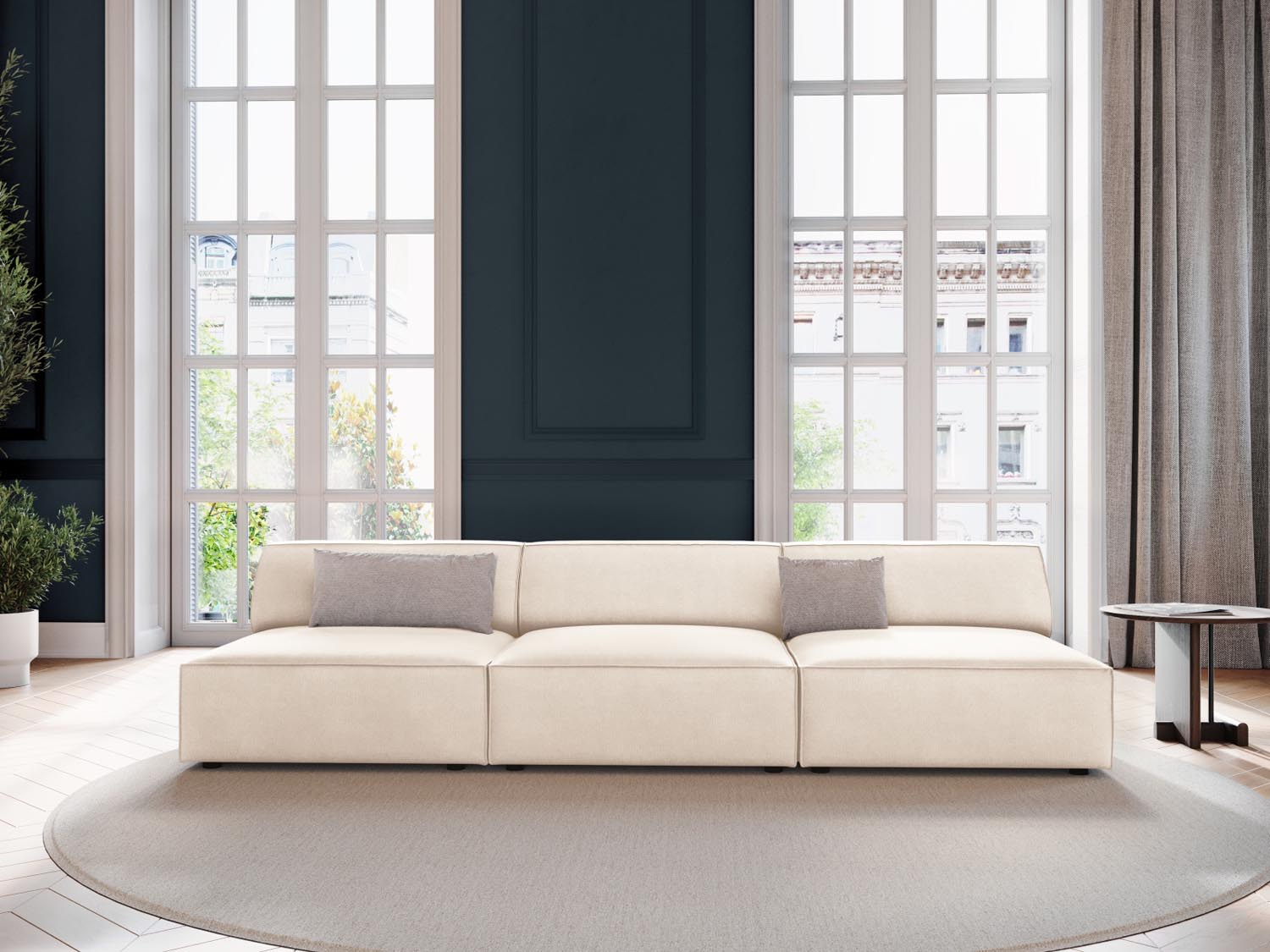 Jodie Velour modulares Sofa 3 Sitzer in Light Beige präsentiert im Onlineshop von KAQTU Design AG. 3er Sofa ist von Micadoni
