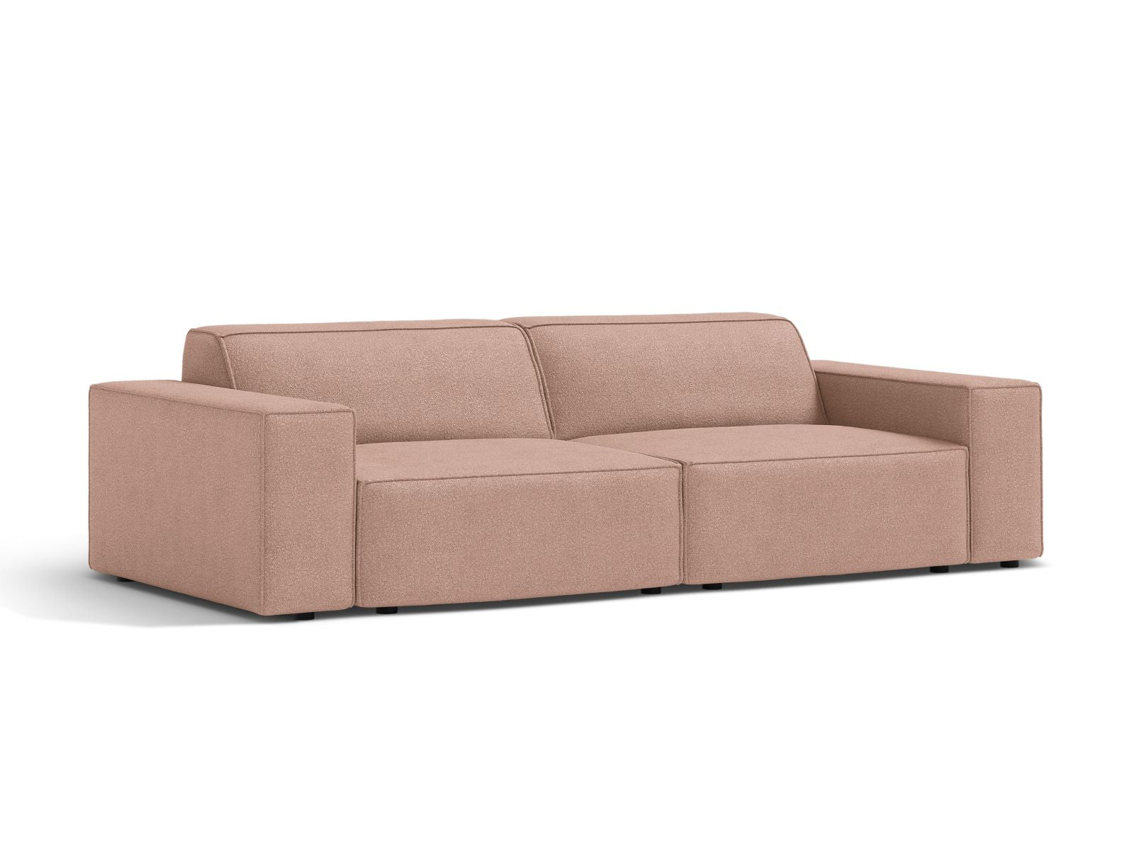 Elegantes Jodie Boucle 3-Sitzer Sofa in sanftem Powder Pink, ideal für stilvolle Wohnräume, präsentiert von Micadoni.