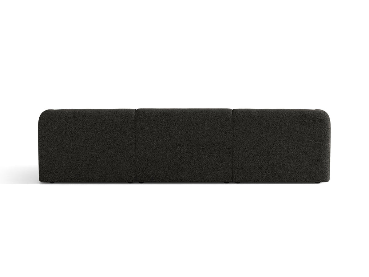 Dunkelbeiges 3er Sofa Miley von Micadoni mit Bluvel-Stoffbezug, schwarzen Kunststoffbeinen und gepolsterter Rückenlehne, Frontalansicht.