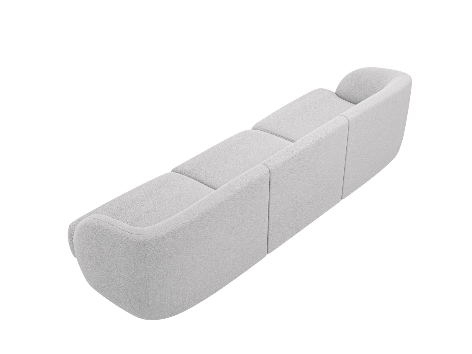 Modernes 3-Sitzer Boucle Sofa in sanftem Grau, perfekt für entspannte Stunden und stilvolle Einrichtungsideen.