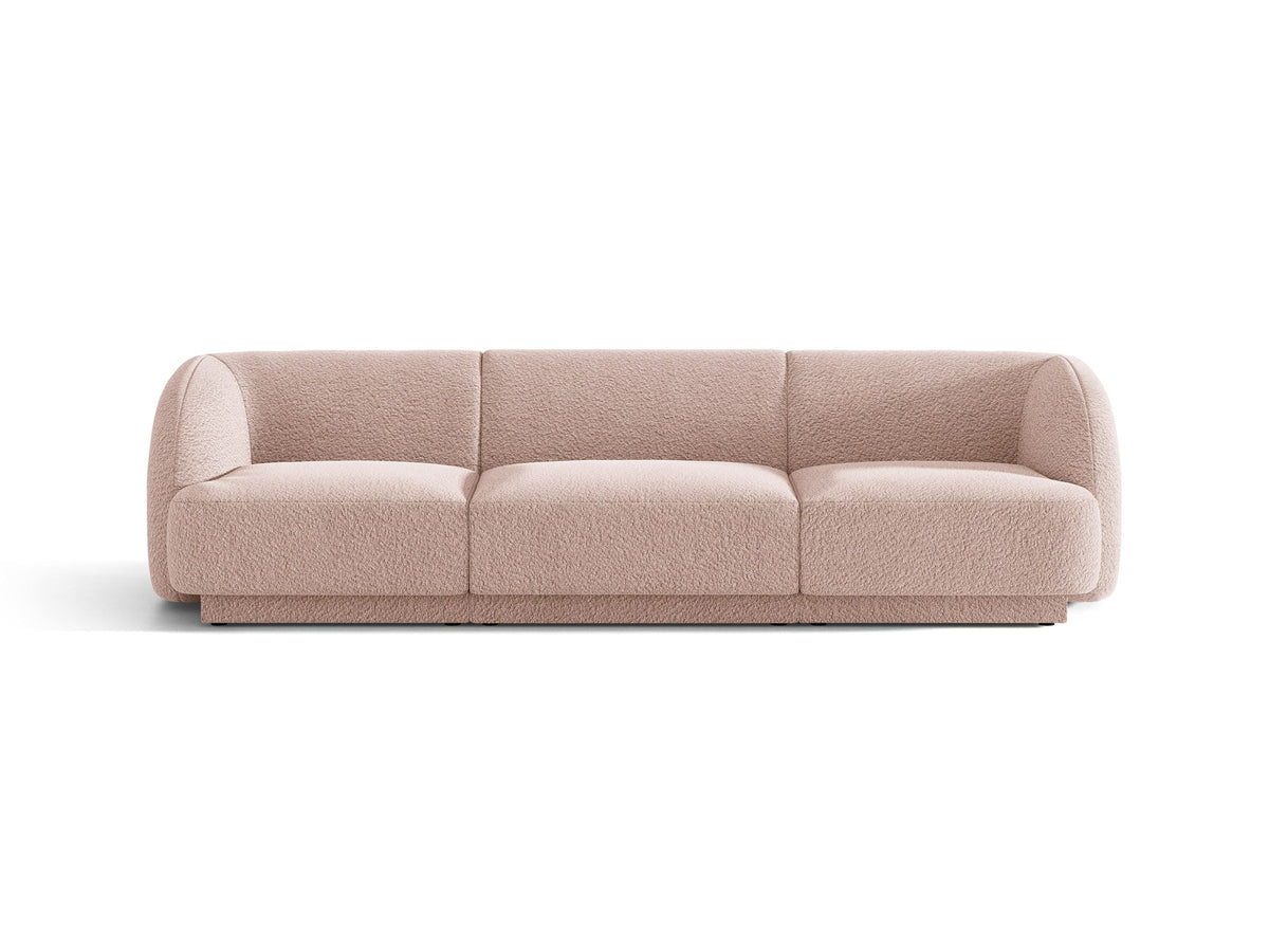 Dunkelbeiges 3er Sofa Miley von Micadoni mit Bluvel-Stoffbezug, schwarzen Kunststoffbeinen und gepolsterter Rückenlehne, Frontalansicht.