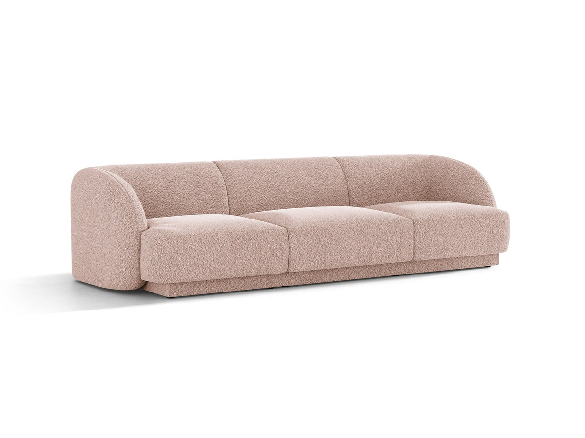Dunkelbeiges 3er Sofa Miley von Micadoni mit Bluvel-Stoffbezug, schwarzen Kunststoffbeinen und gepolsterter Rückenlehne, Frontalansicht.