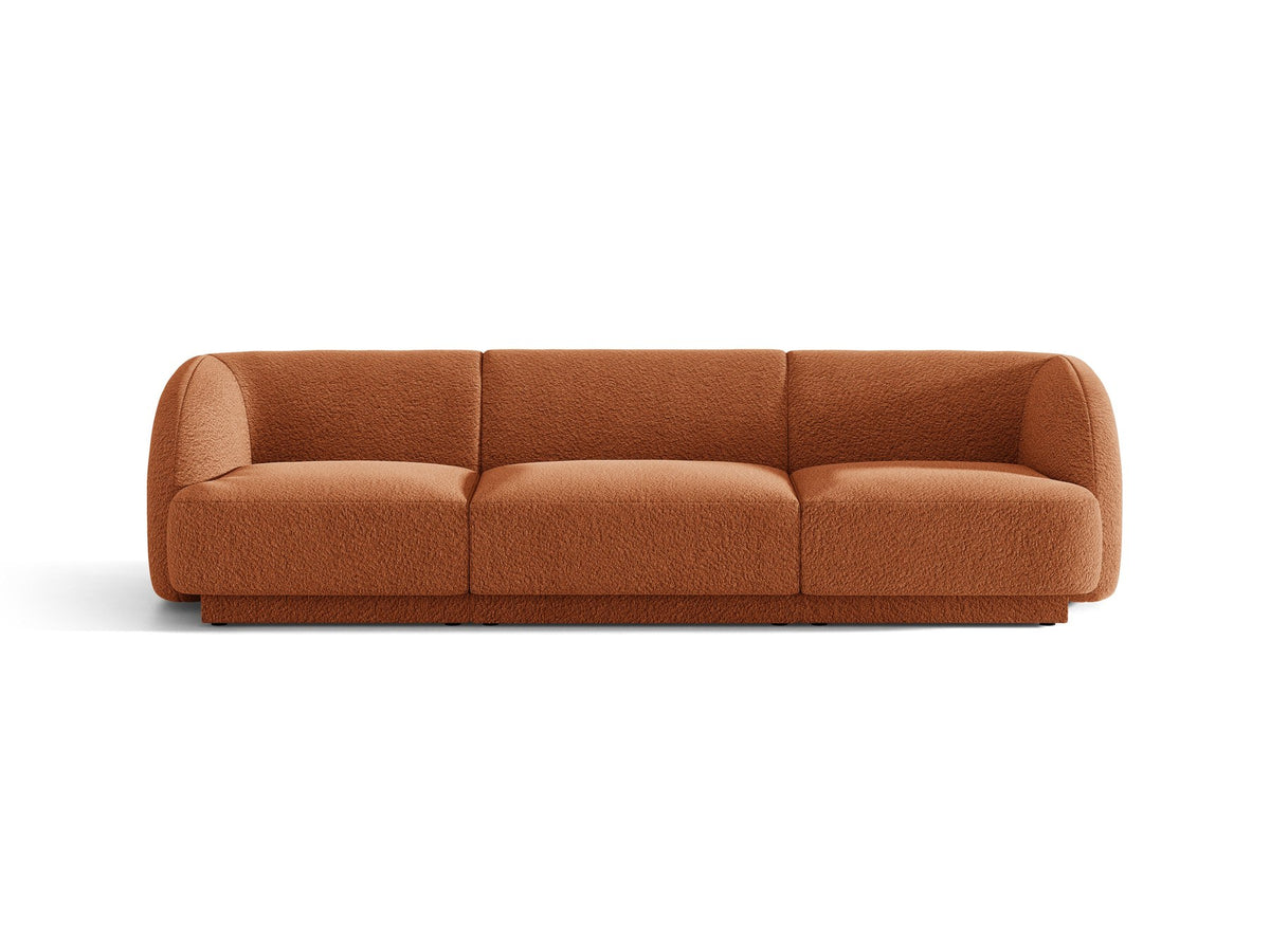 Dunkelbeiges 3er Sofa Miley von Micadoni mit Bluvel-Stoffbezug, schwarzen Kunststoffbeinen und gepolsterter Rückenlehne, Frontalansicht.