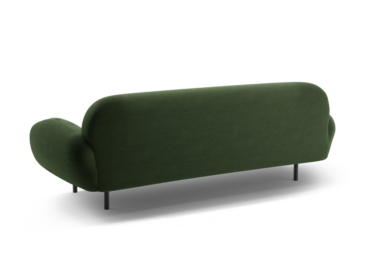 Weisses 3er Sofa Poppy von Micadoni mit strukturiertem Bouclé-Stoff, abgerundeter Silhouette und schlanken schwarzen Metallbeinen.